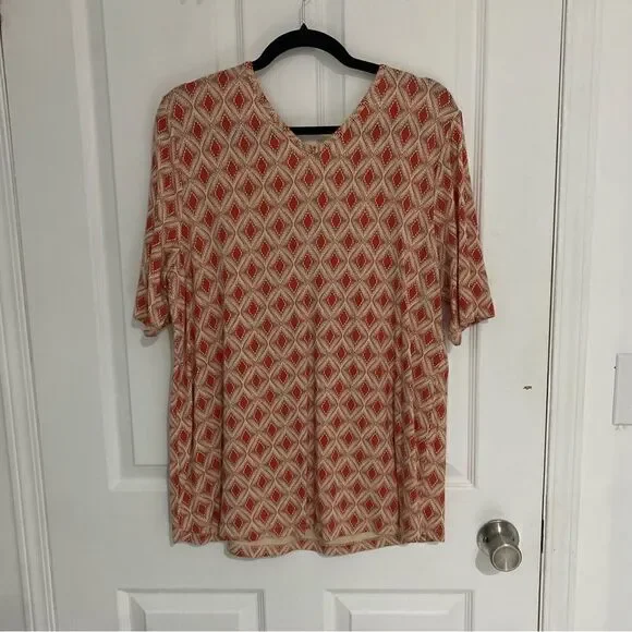 Olsen Eco Friendly Printed Stretchy V-Neck Shortsleeve Womens Size Large‎ - Picture 4 of 5